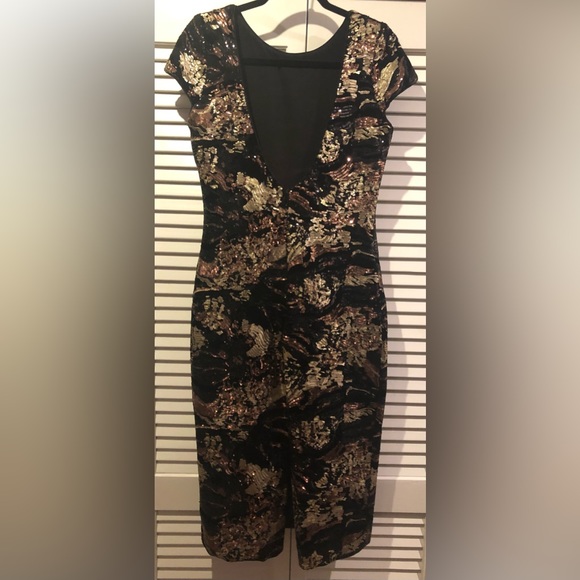 Dress The Population - Black Velvet Sequin Body-Con Dress, Bronze; Size-XL (12) - Picture 3 of 4